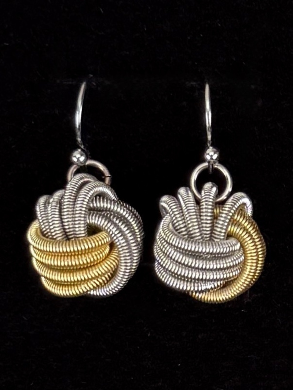 Vintage Two Tone Love Knot Pierced Drop Earrings Gold & Silver Tone